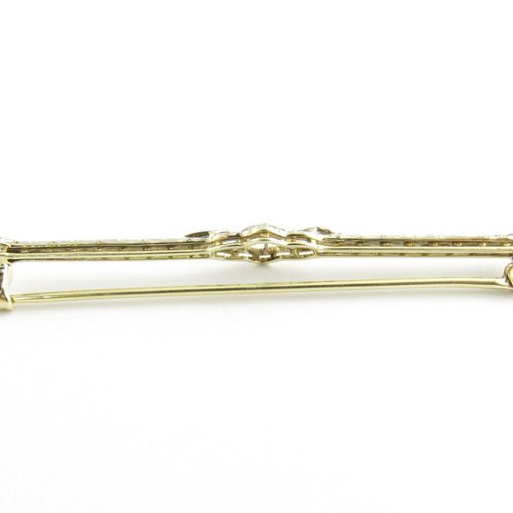 Vintage 14 Karat White and Yellow Gold and Diamond Bar Pin #5344 - Picture 3 of 7